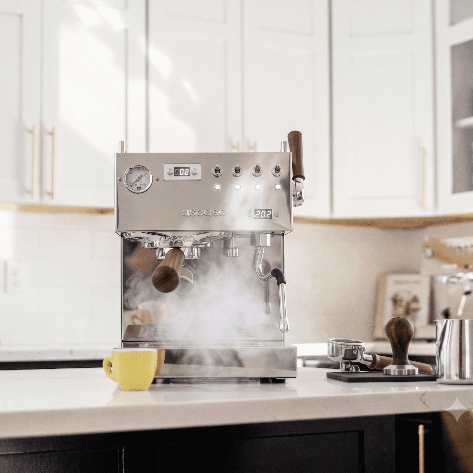 Ascaso Steel DUO PLUS PID espresso machine in a kitchen