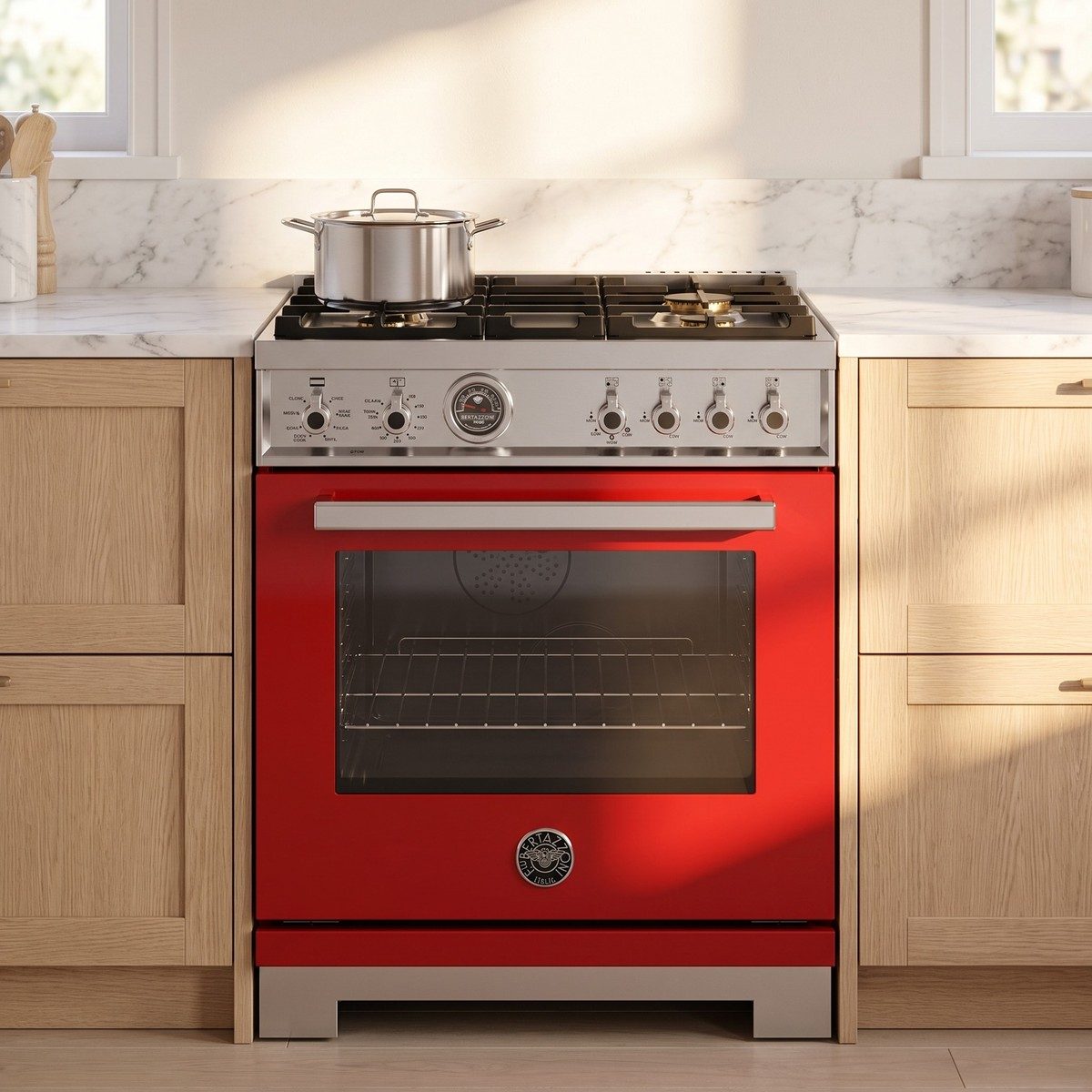 Bertazzoni Professional Series 30 in. dual-fuel range in a kitchen