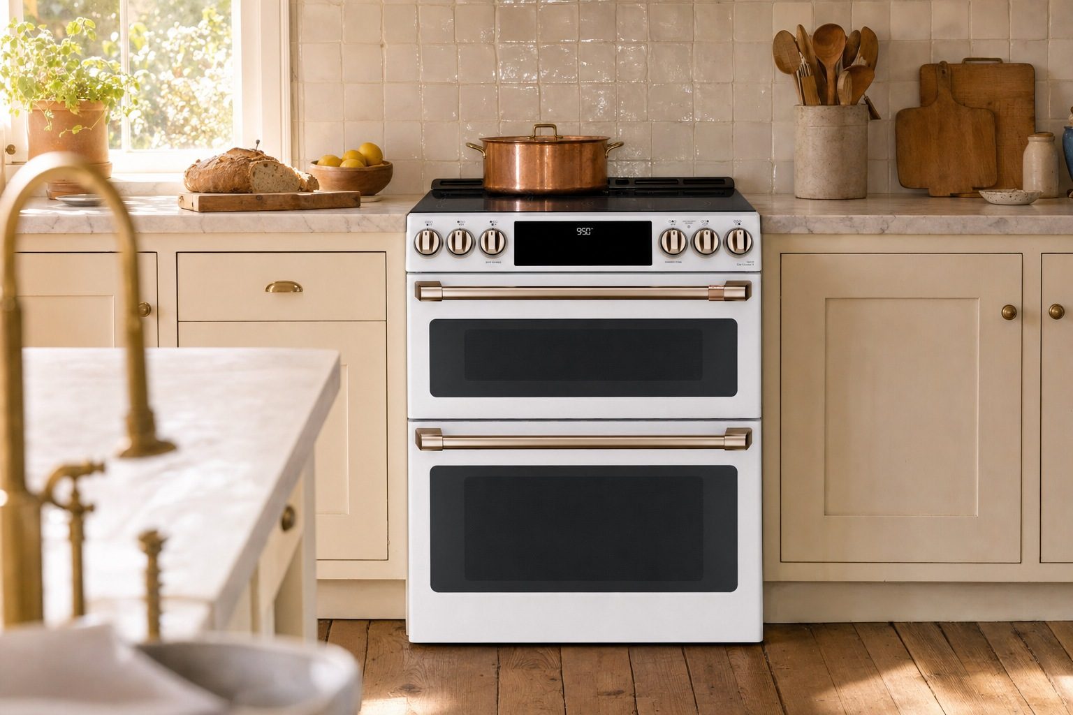 Café Appliances 30 in. induction double-oven range in a kitchen