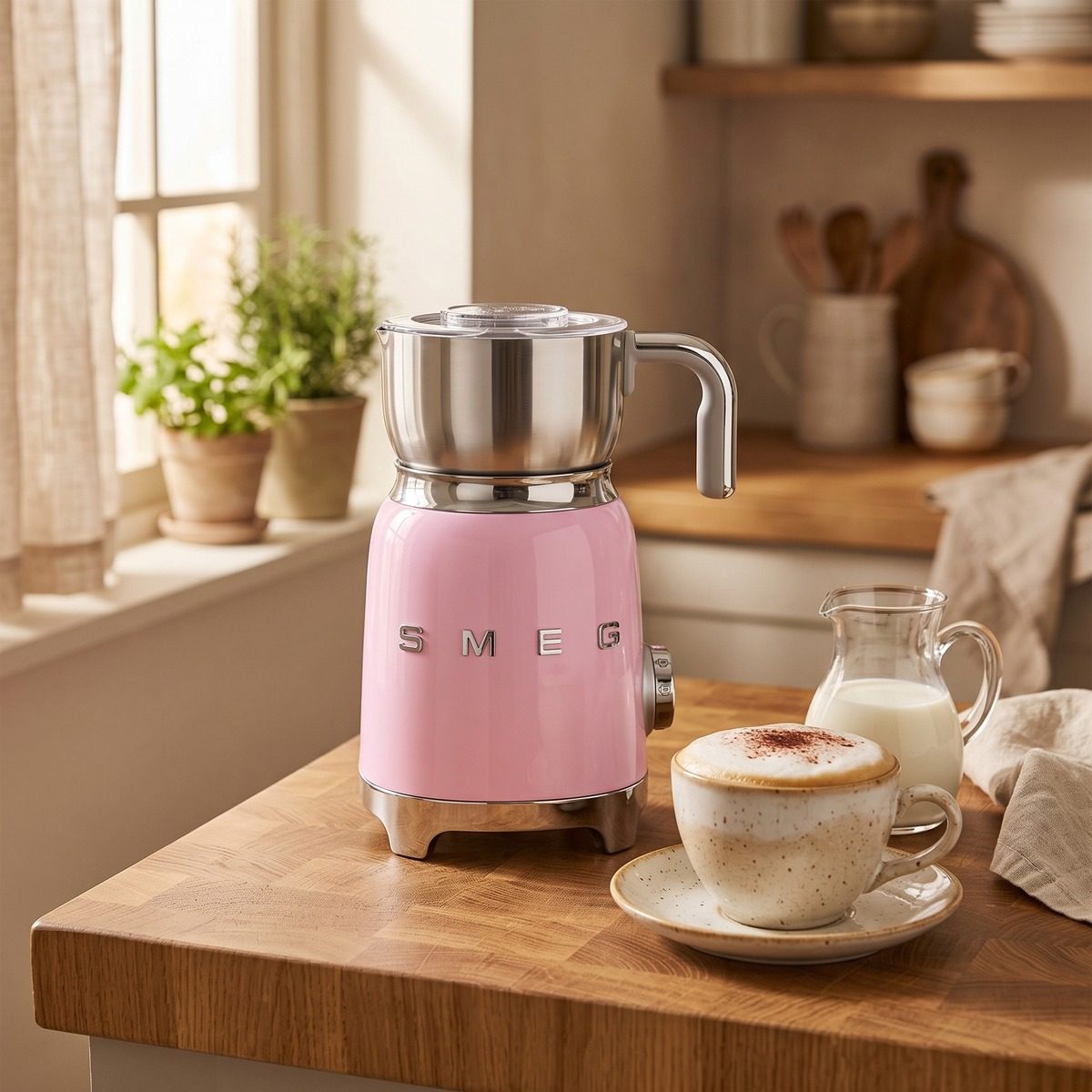 Smeg MFF11 milk frother in a kitchen