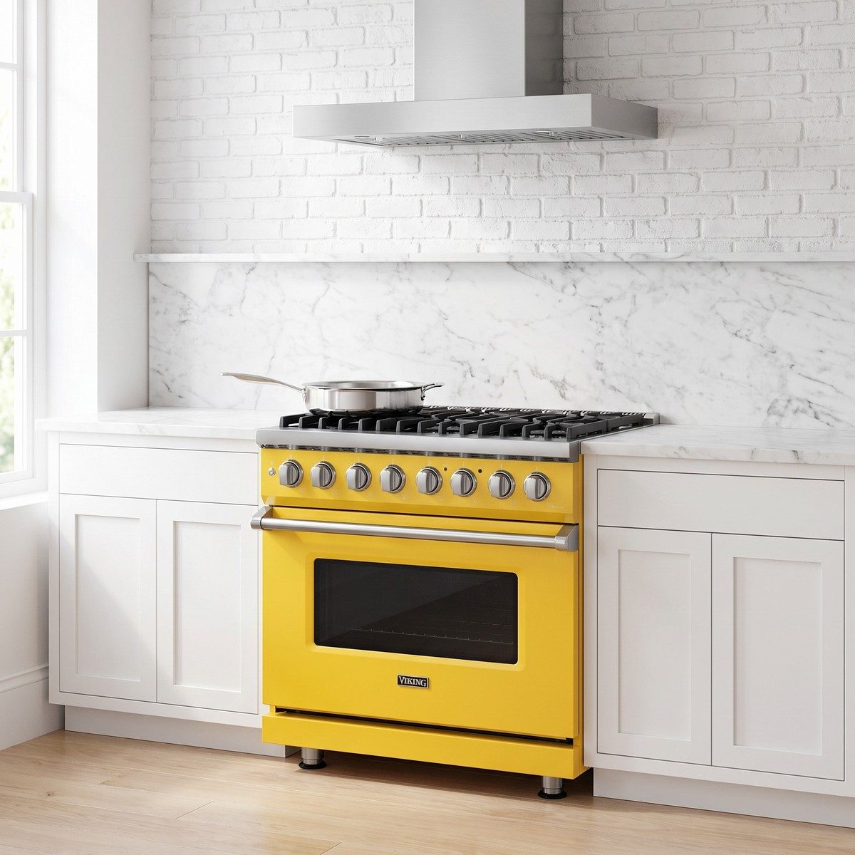 Viking 5 Series 36 in. dual-fuel range in a kitchen