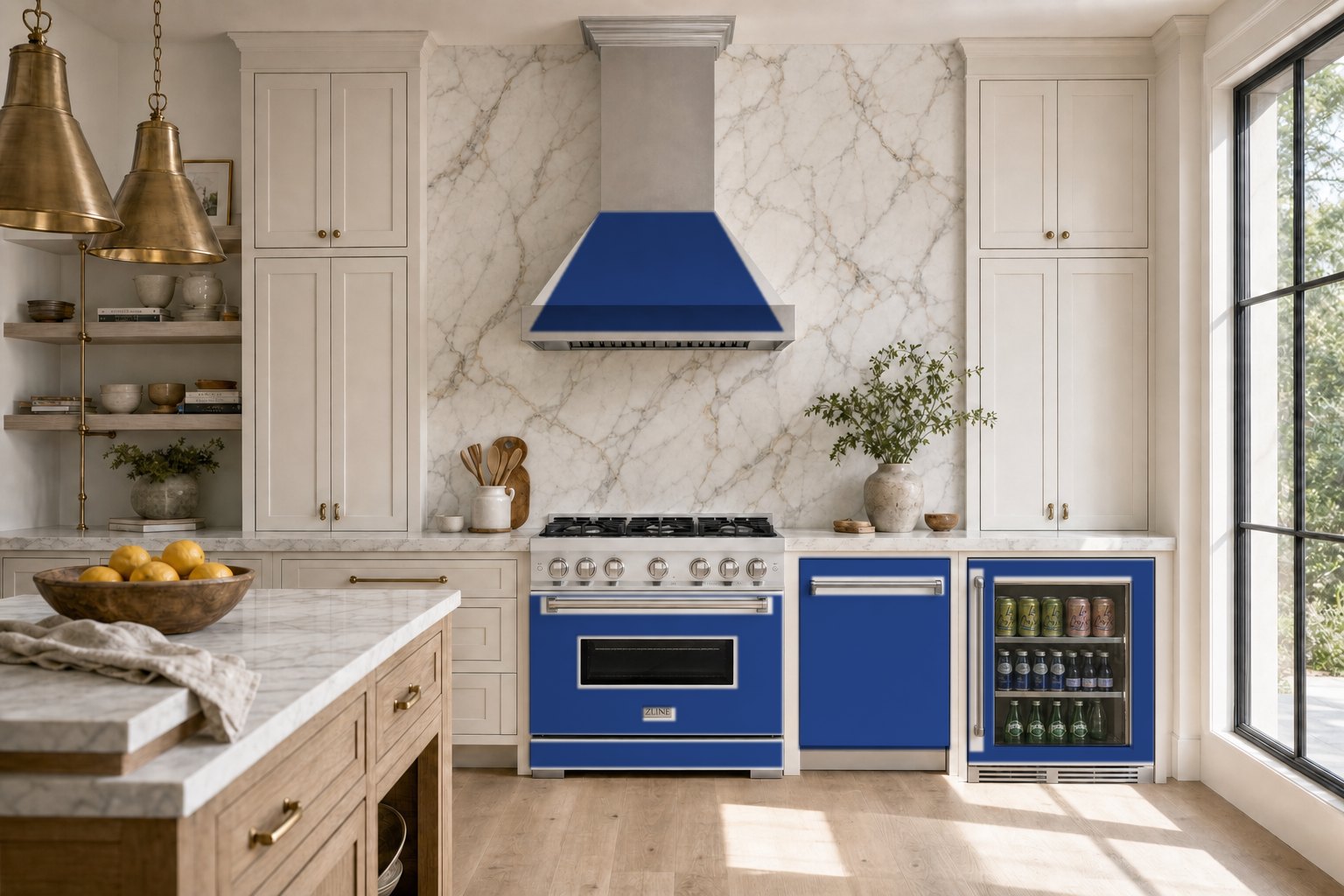A rendering of the Blue Matte collection in a kitchen