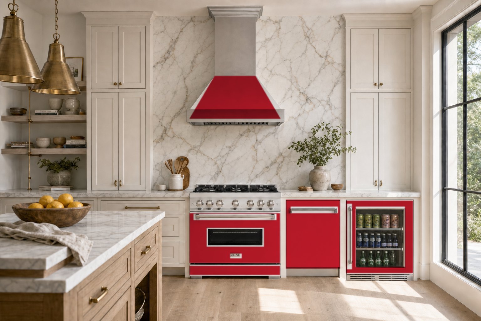 A rendering of the Red Matte collection in a kitchen
